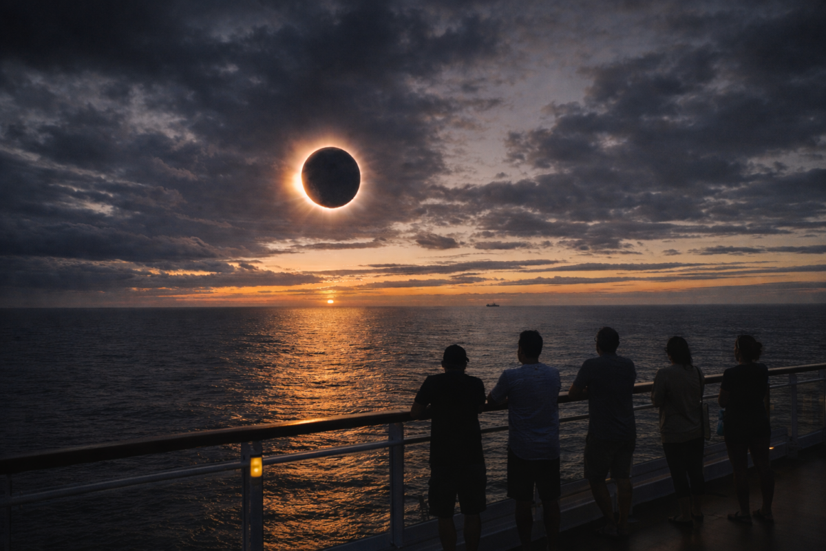 Cruise passengers watching solar eclipse at sea