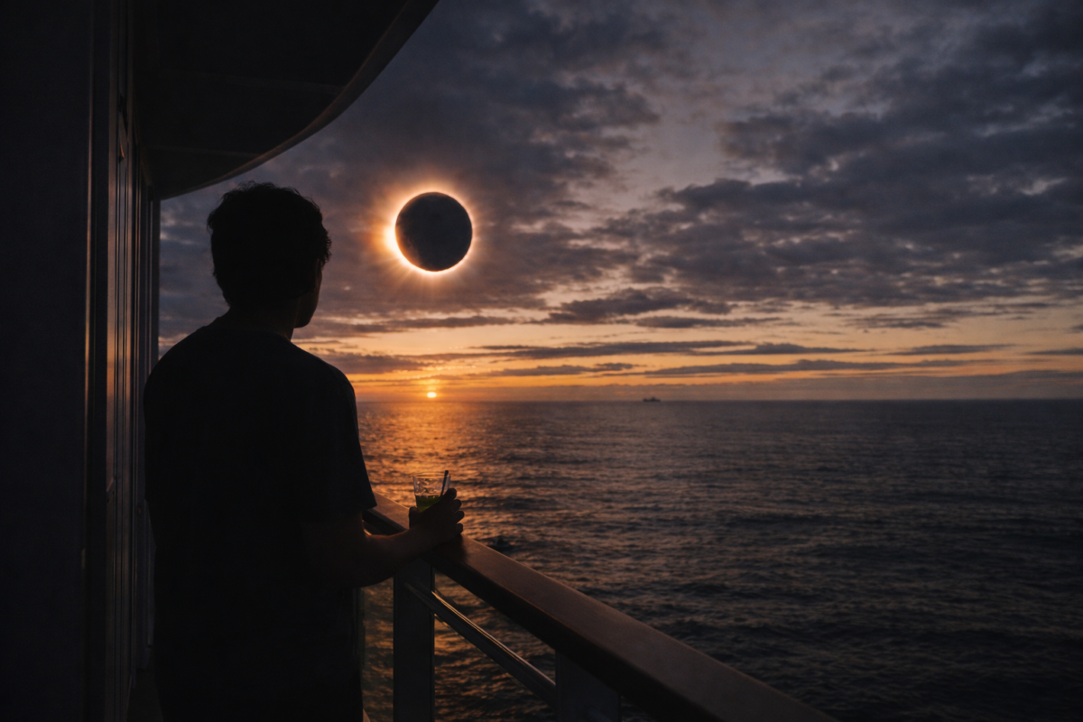 Cruise passenger watching solar eclipse