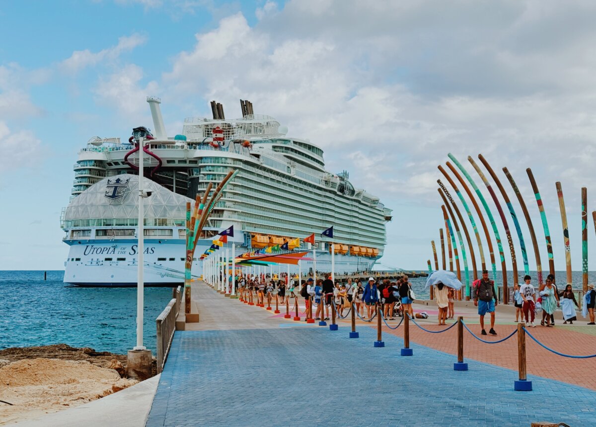 Utopia of the Seas at Cococay with damaged pier