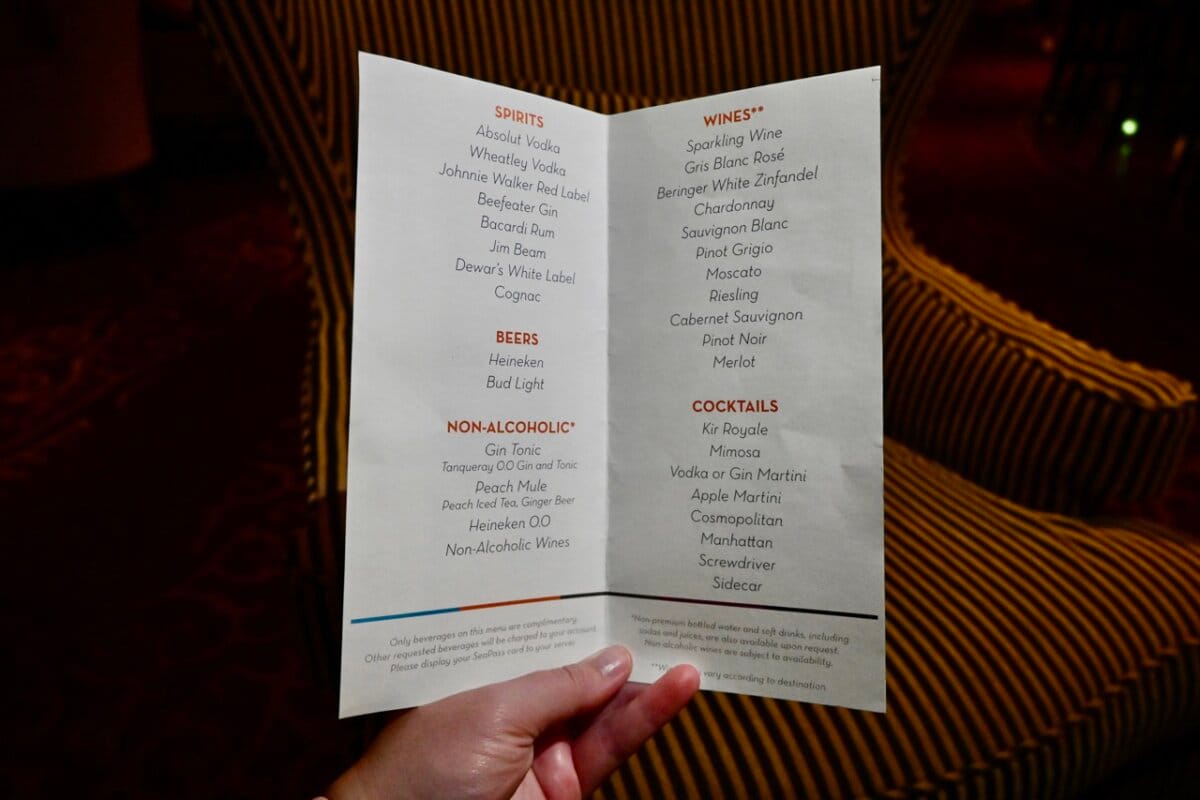 Celebrity Cruises Elite Cocktail Hour Menu