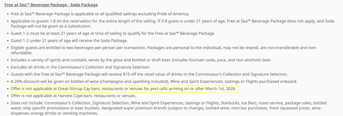 NCL Free at Sea Great Stirrup Cay Policy