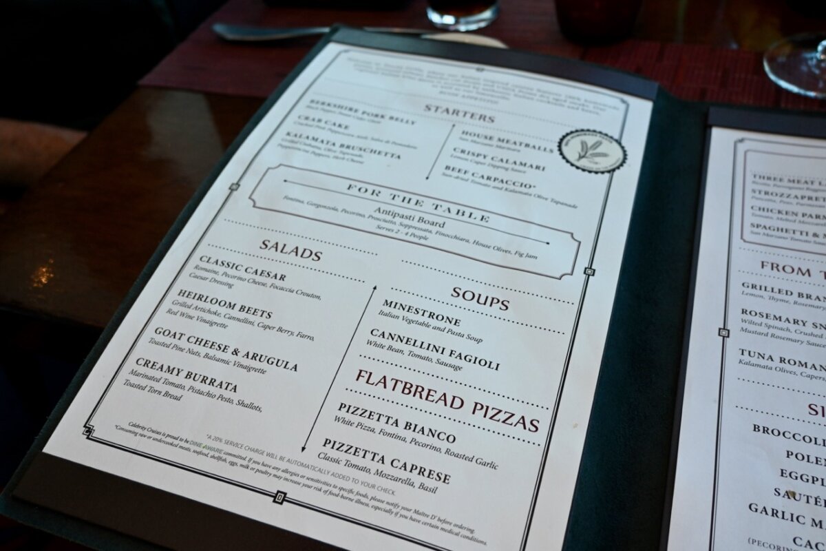 Celebrity Cruises Tuscan Grille Menu Pizza