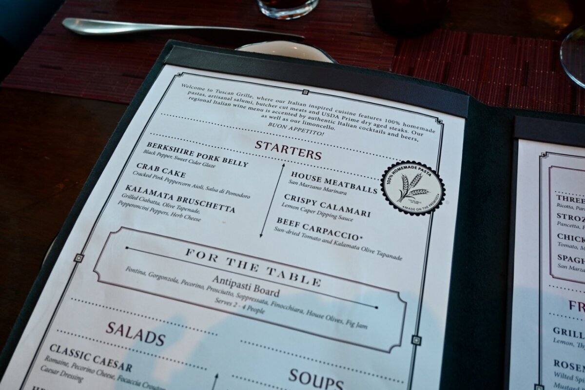 Celebrity Cruises Tuscan Grille Menu Starters