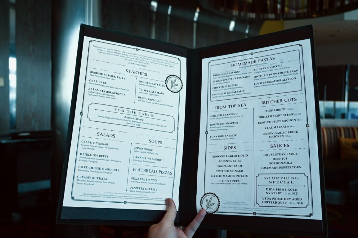 Celebrity Cruises Tuscan Grille Menu