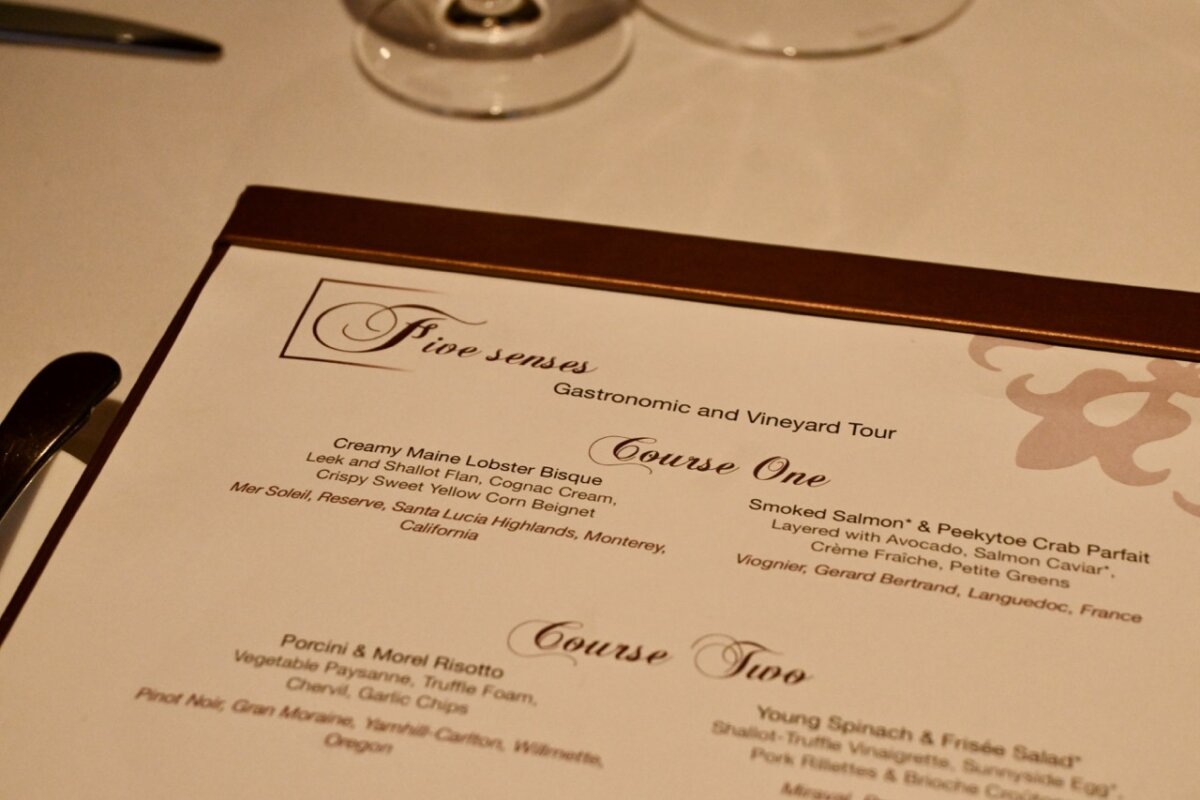Celebrity Murano Restaurant Menu Five Senses