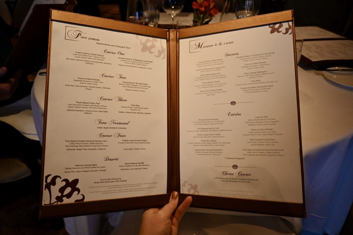 Celebrity Murano Restaurant Menu