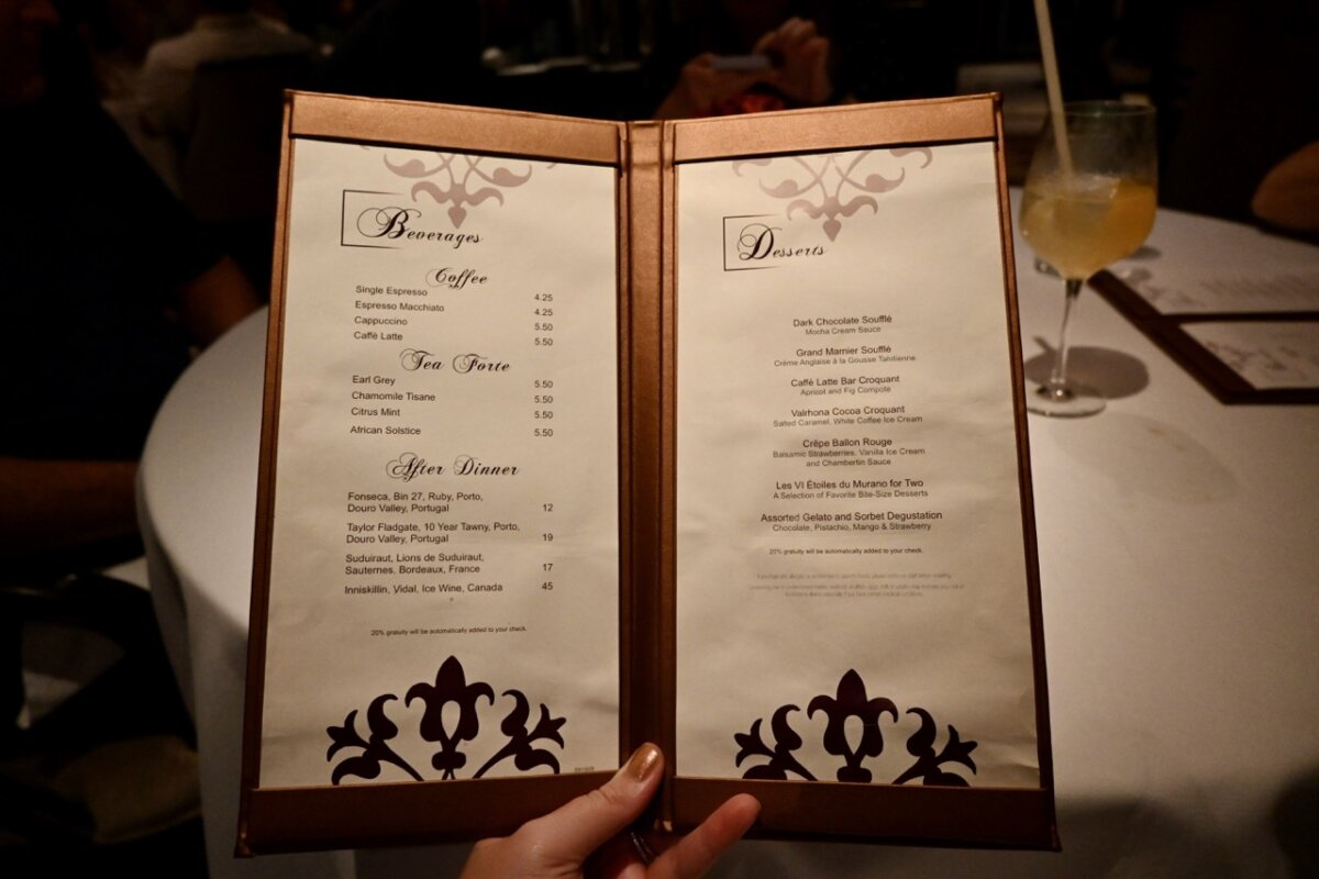 Celebrity Murano Restaurant dessert menu