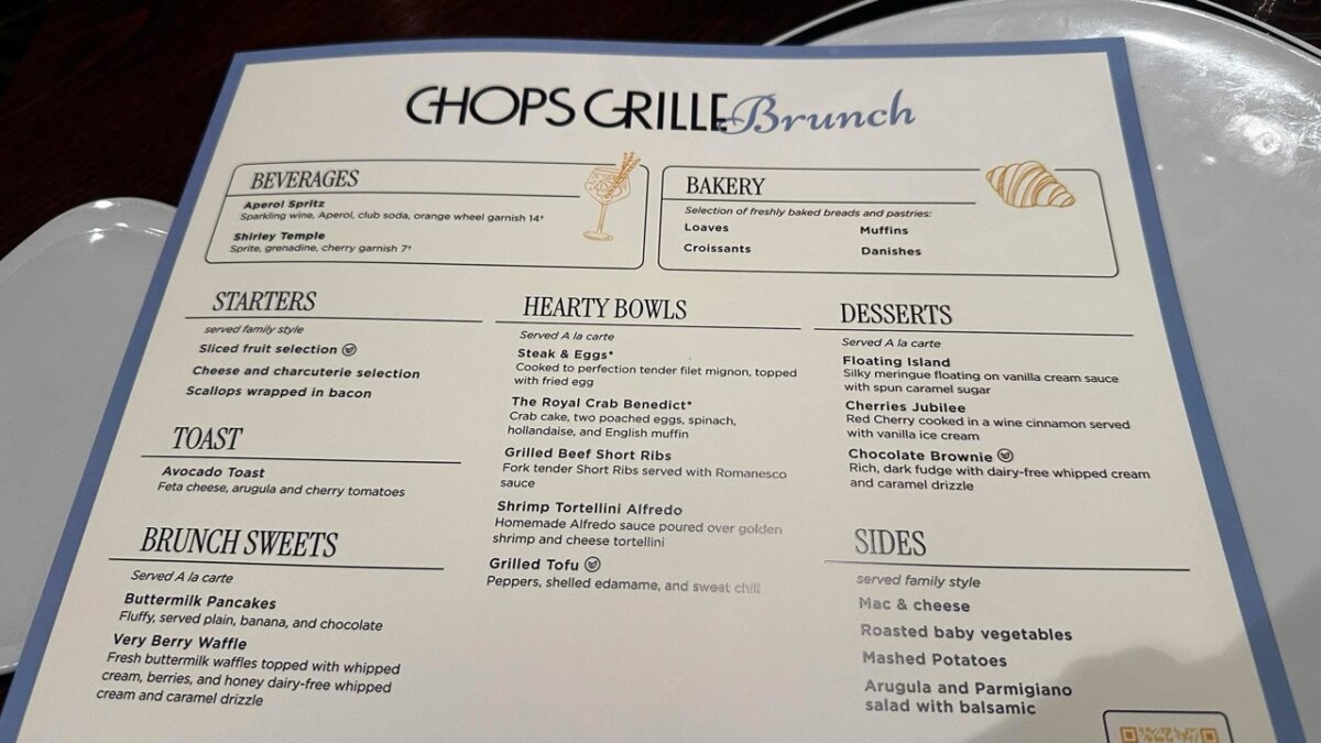 New Chops Grille lunch menu on Utopia of the Seas