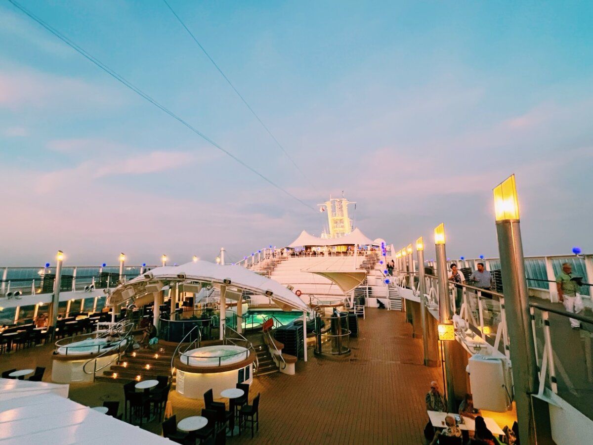 Norwegian Dawn Pool Deck at Sunset