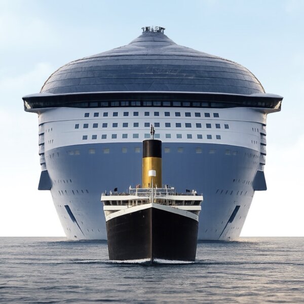 Titanic compared to modern cruise ship Icon of the Seas
