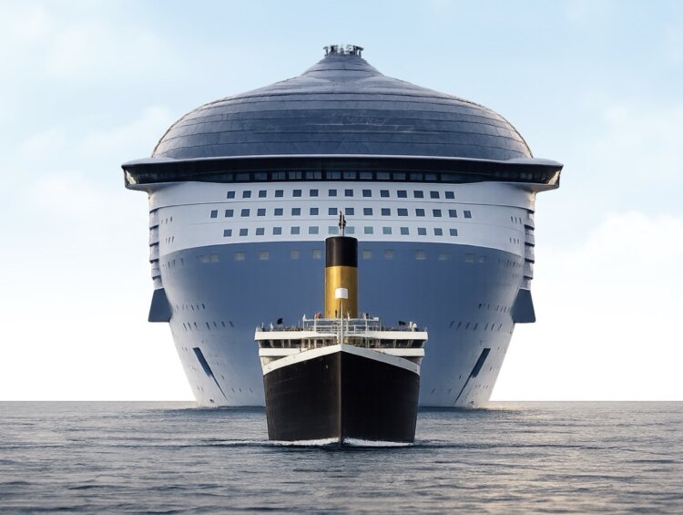 Titanic compared to modern cruise ship Icon of the Seas