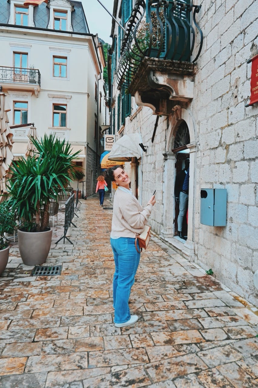 Rosina Cheverez wandering through old town Kotor