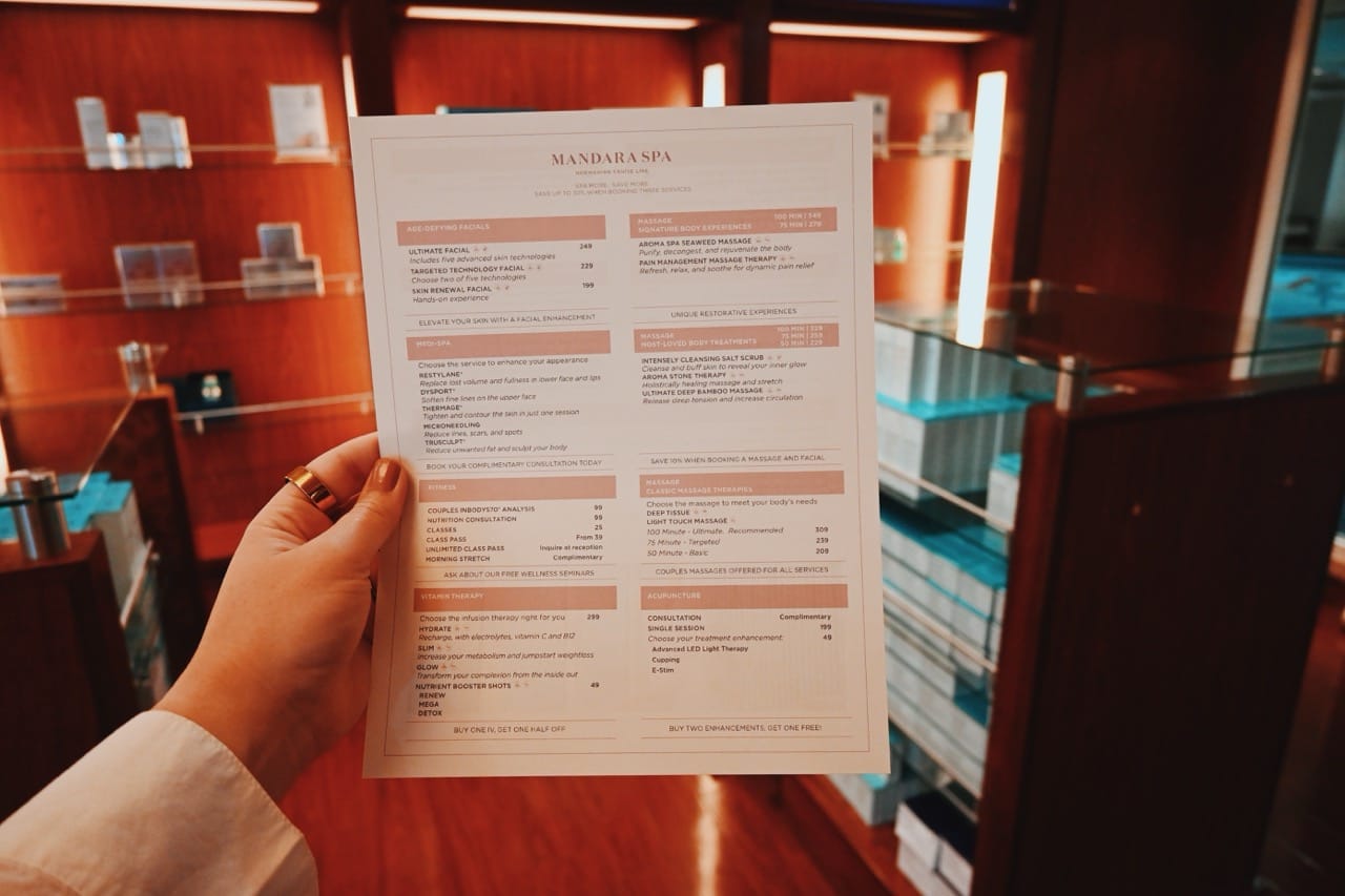 Norwegian Cruise Line Spa Menu and Prices