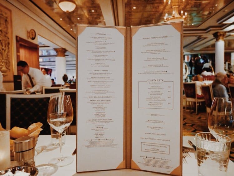 Norwegian Cruise Line NCL Main Dining Room Menu for Dinner
