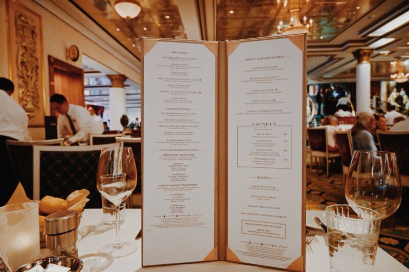 Norwegian Cruise Line NCL Main Dining Room Menu for Dinner