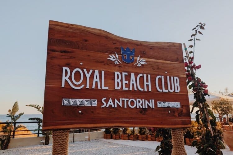 Royal Beach Club Santorini entrance sign