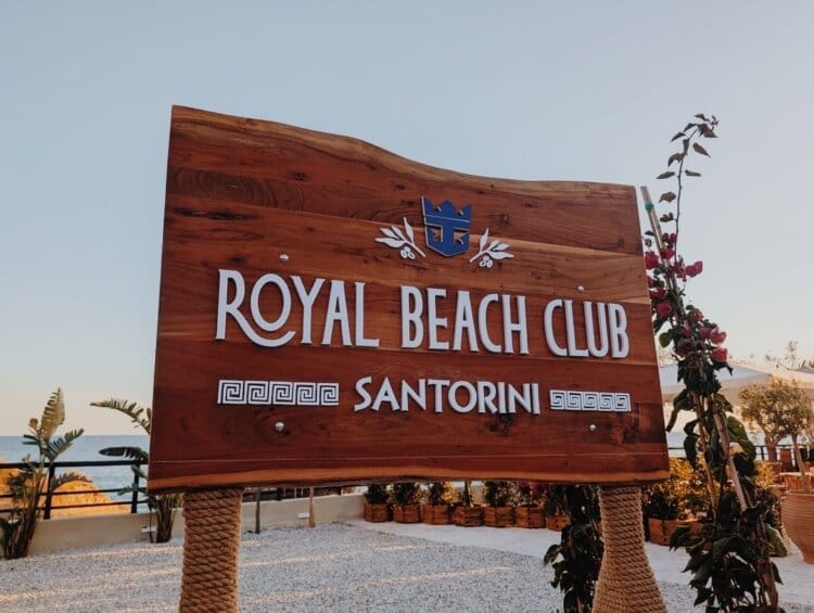 Royal Beach Club Santorini entrance sign