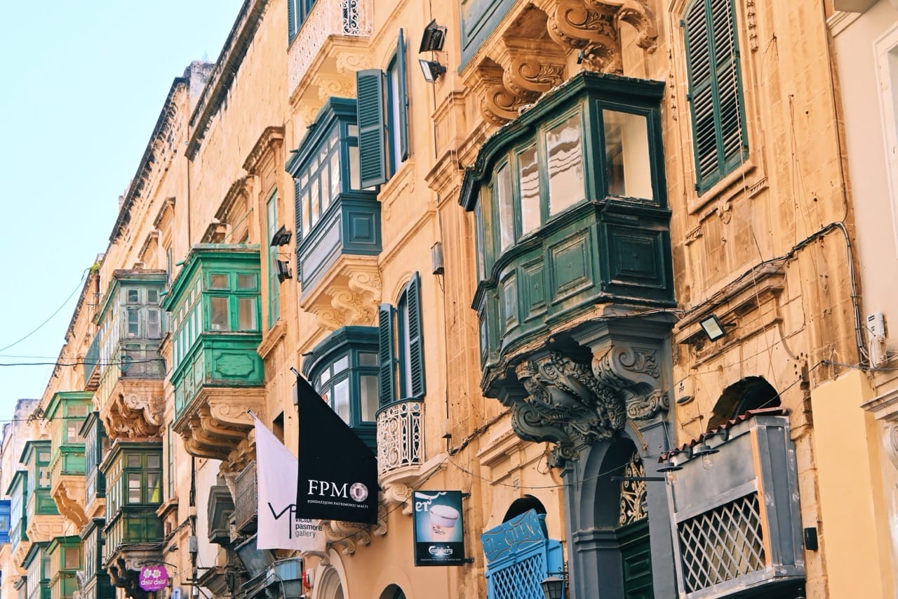 Colorful buildings in old town Valletta, Malta
