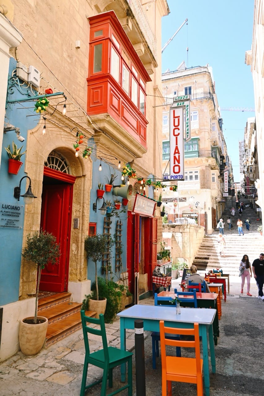 Colorful buildings in old town Valletta, Malta
