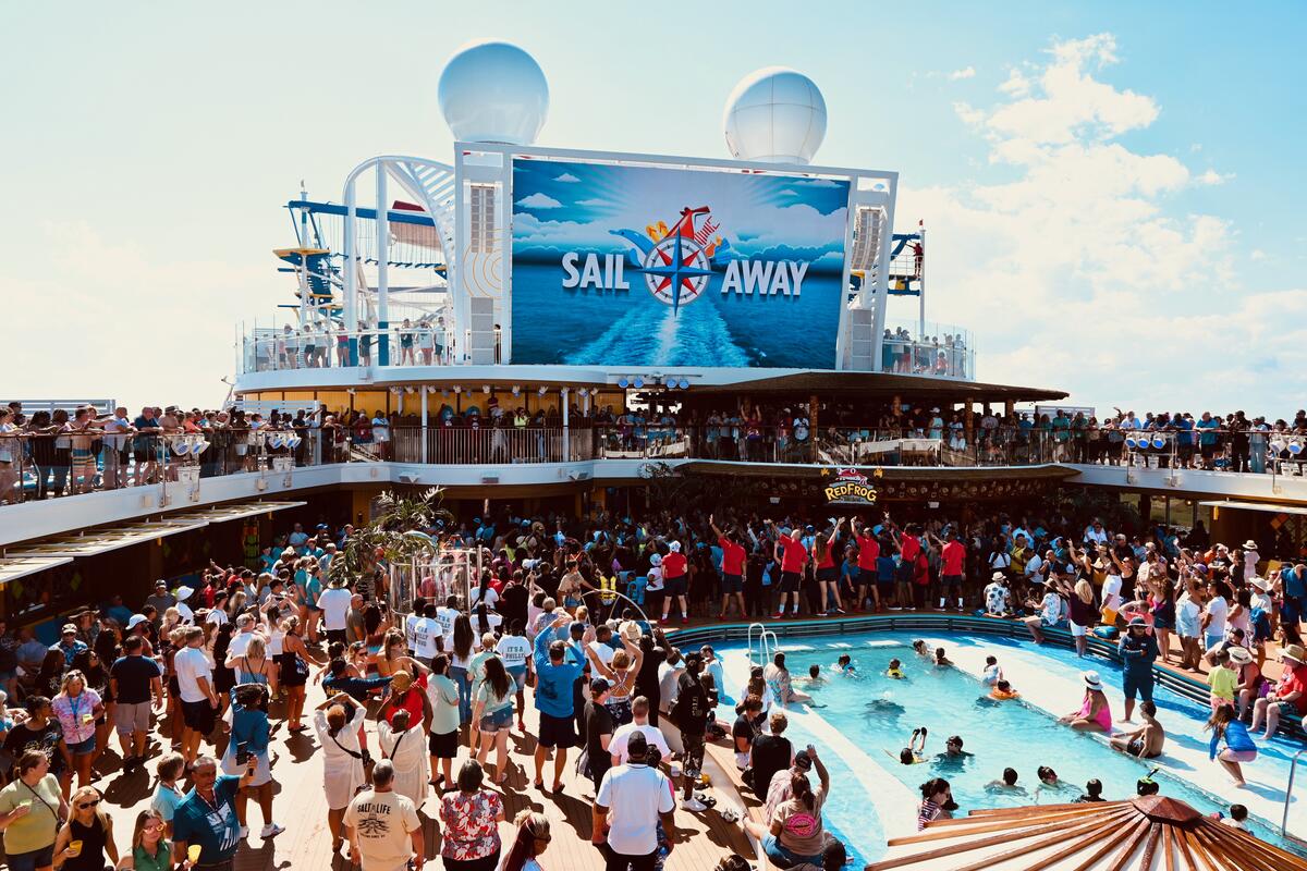 Carnival Mardi Gras Pool Deck Busy and Crowded