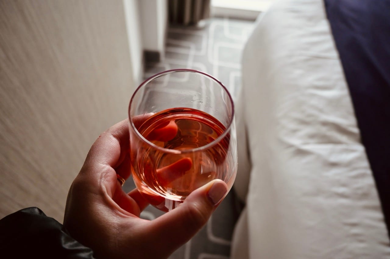 Celebrity Cruise glass of wine in cabin