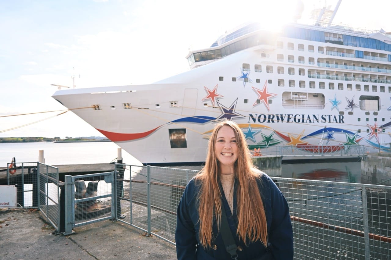 Allie Hubers on Norwegian Star wearing British Isles Cruise outfit 