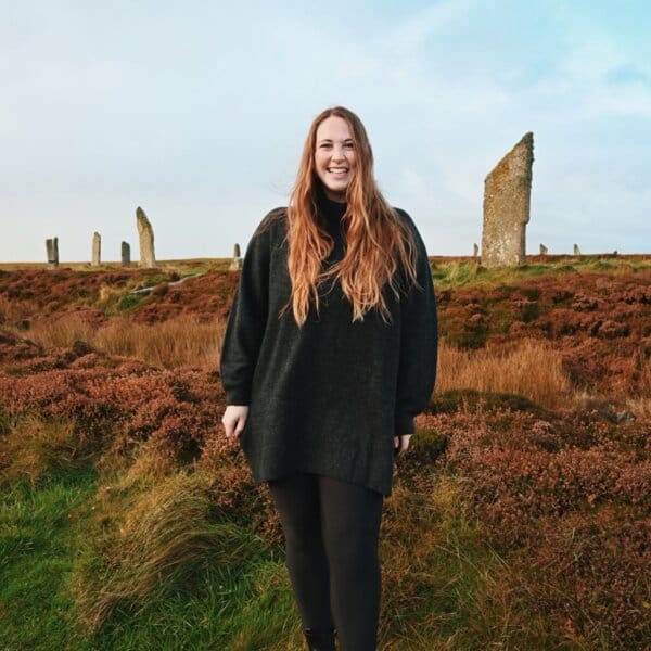 Allie Hubers wearing British Isles Cruise outfit in Scotland