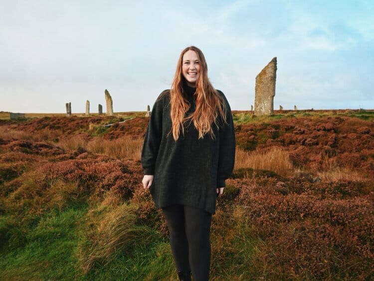 Allie Hubers wearing British Isles Cruise outfit in Scotland