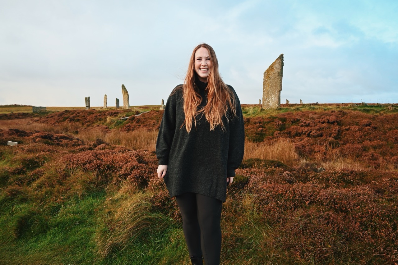 Allie Hubers wearing British Isles Cruise outfit in Scotland