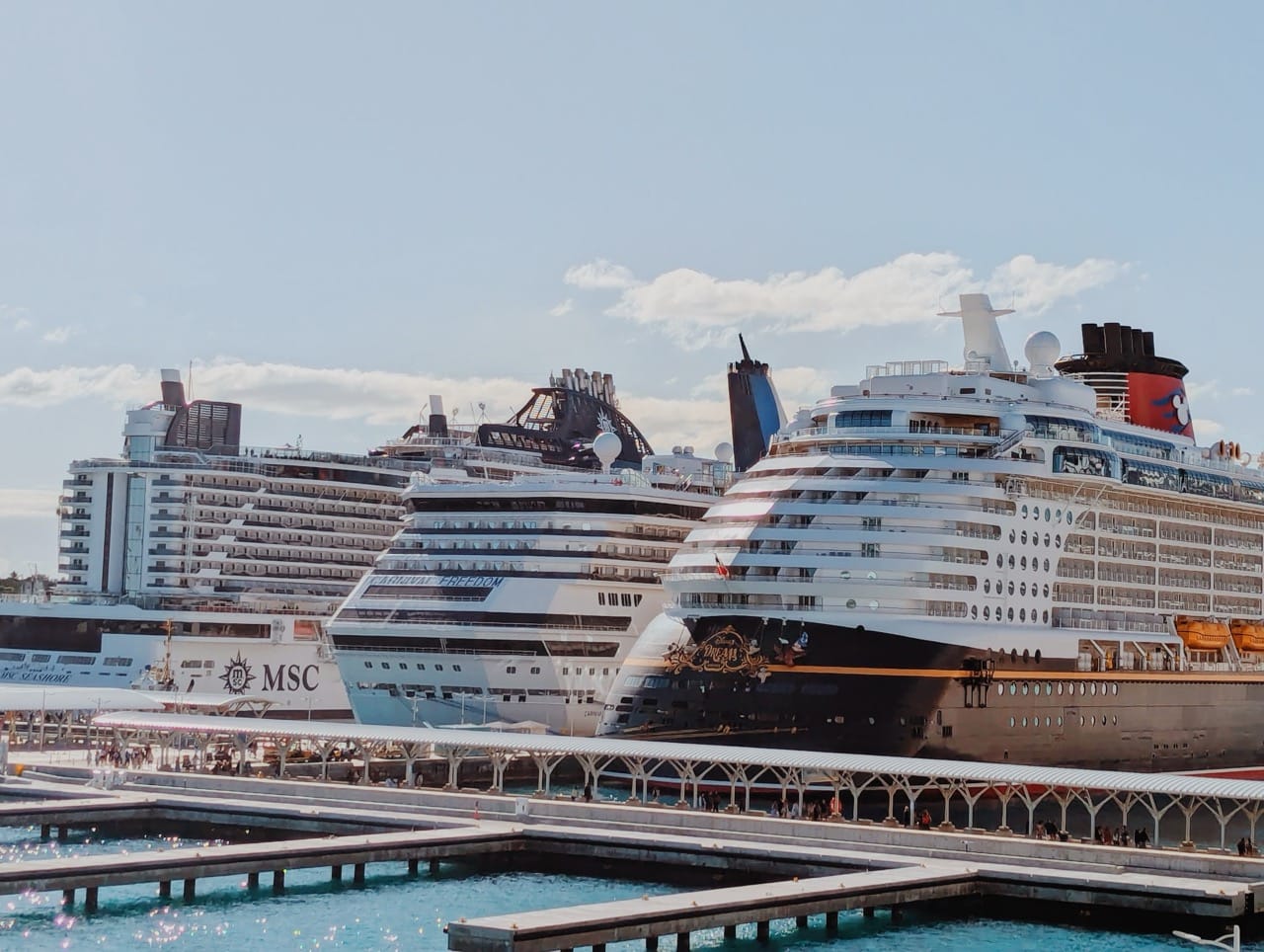 Disney Dream docked in Nassau with other cruise ships