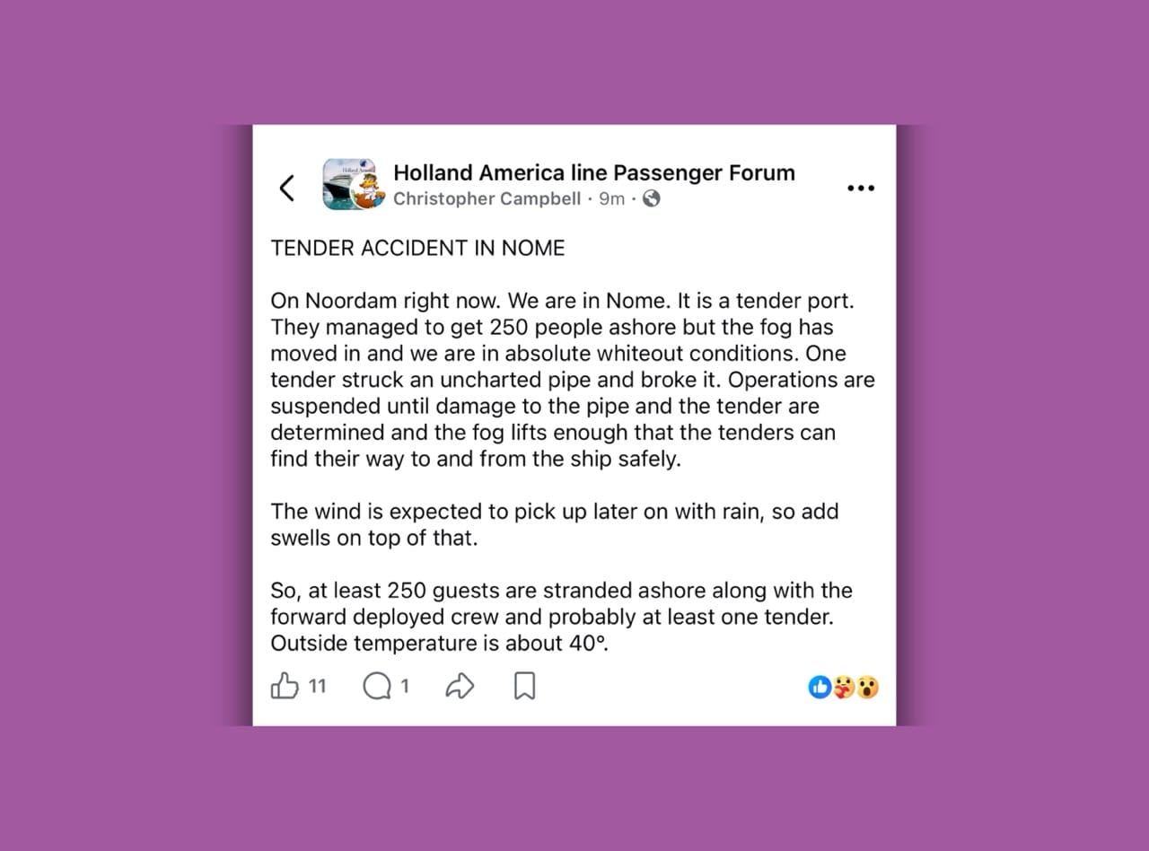 Holland America ms Noordam tender operation accident in Nome, Alaska