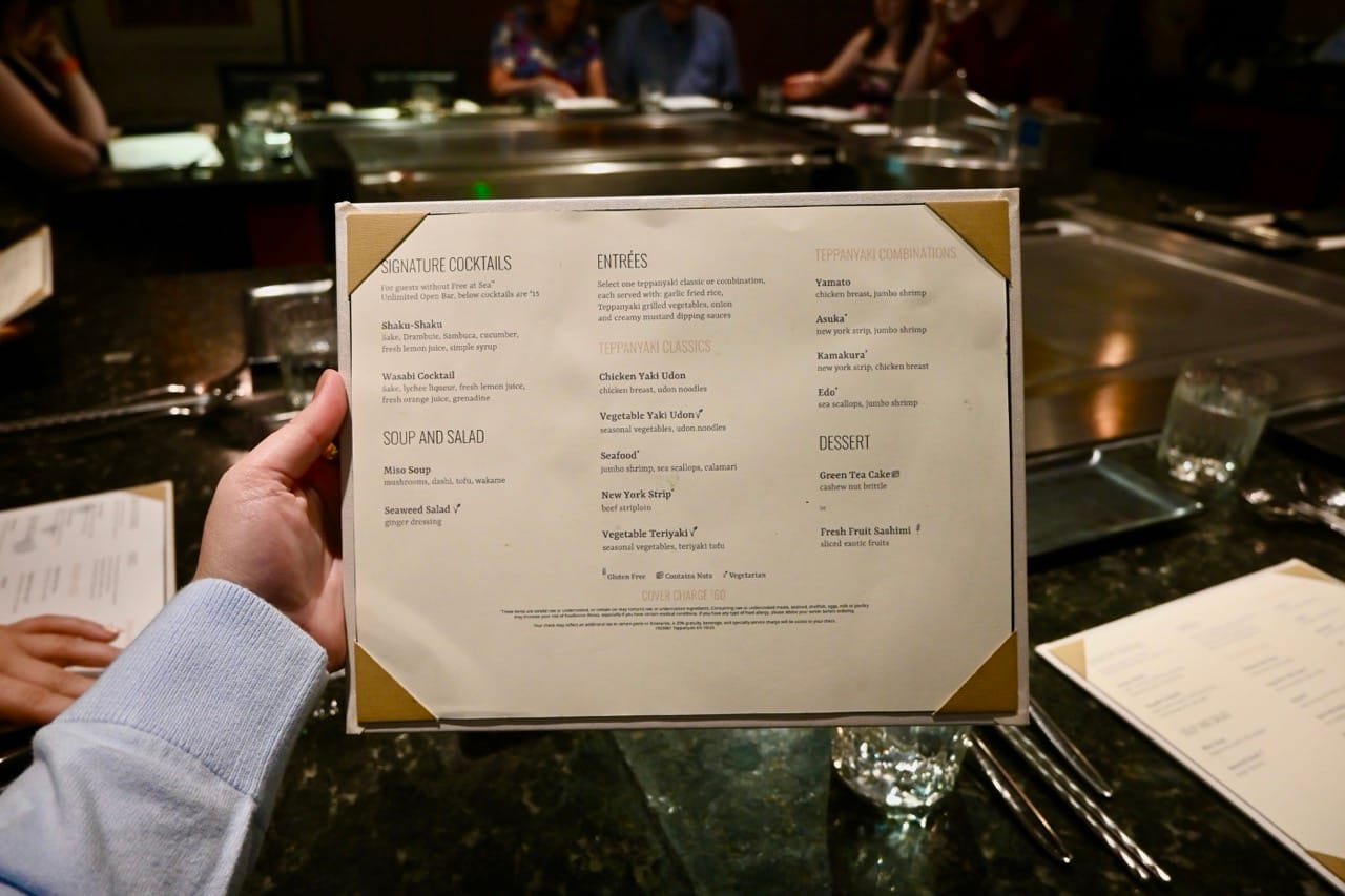 Norwegian Cruise Line NCL Teppanyaki Menu