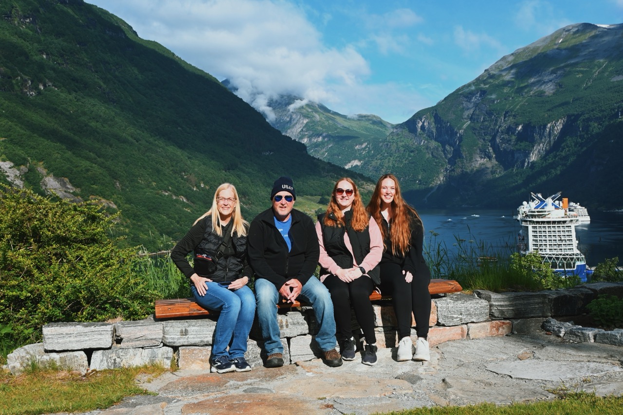Family in Geiranger Norway during Cruise with Celebrity Apex