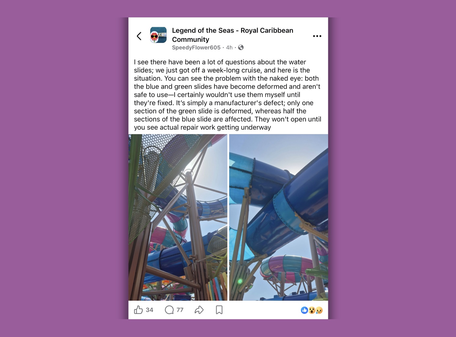 Legend of the Seas slide report on Facebook