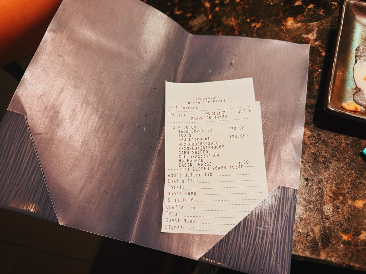 Receipt for Tipping on Cruise