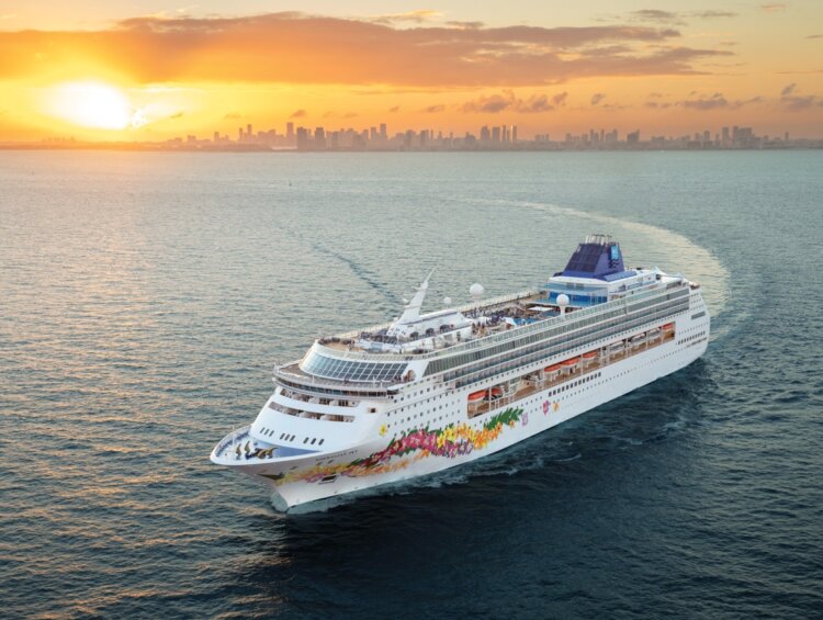 Norwegian Sky aerial with sunset