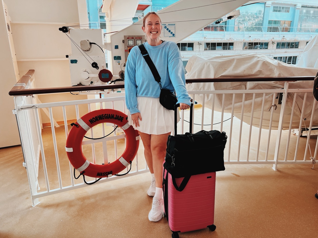 Allie Hubers boarding Norwegian Jade cruise ship